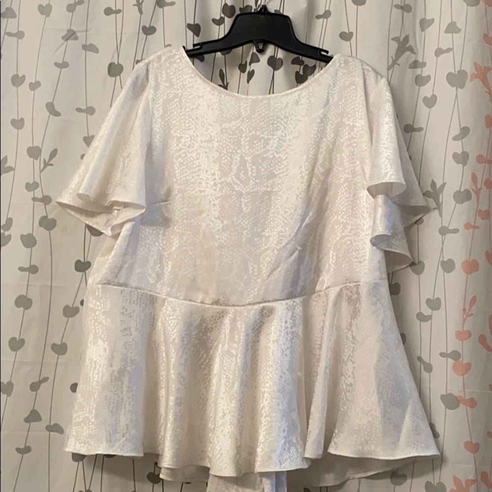 White Snake Print Flutter Sleeve Blouse